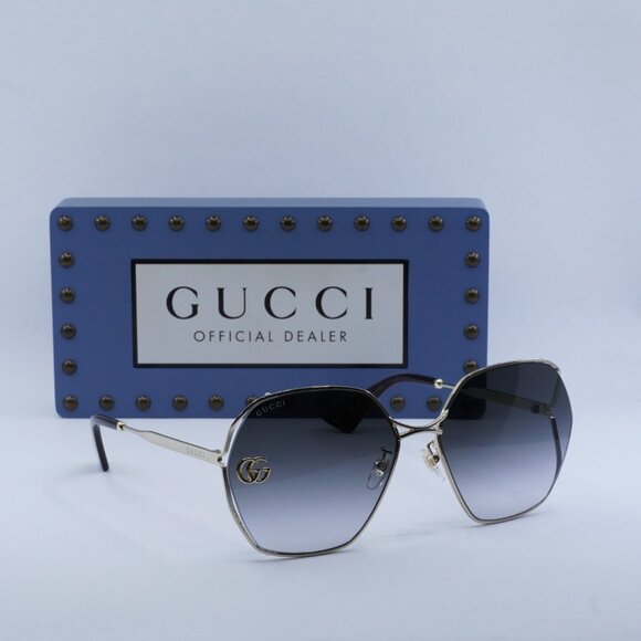 Gucci GG0818SA 005 Geometric Sunglasses - Gold/Grey main image 5
